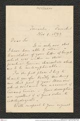 Nachlass Franz Steindachner, Brief von James Johnson an Franz Steindachner (01.11.1892), Inv.Nr. 260.01, Seite 1